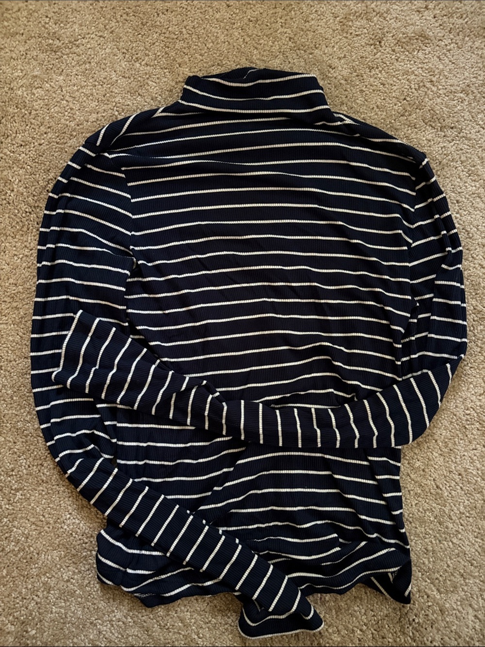 American Eagle Outfitters Navy and White Striped Mock Neck Long Sleeve